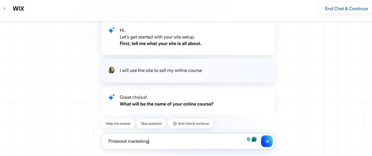 Wix Ai chat for building websites